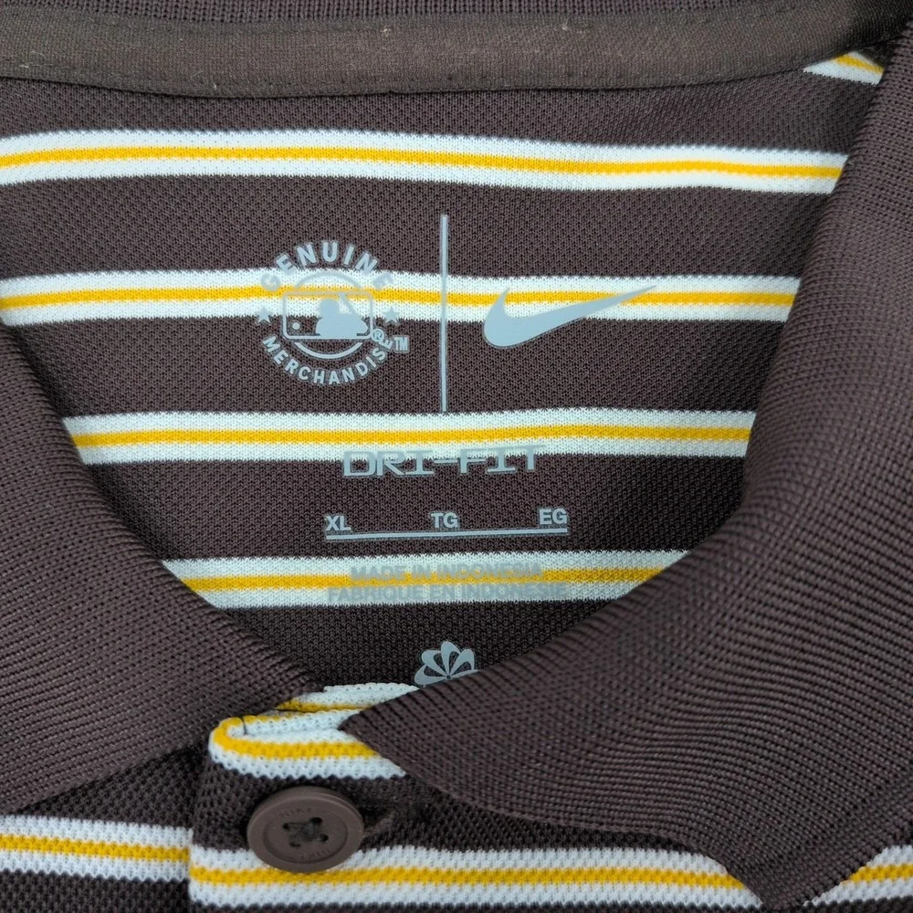 NIKE San Diego Padres Mens Dri-FIT Striped Logo Golf Polo Shirt Brown XL
